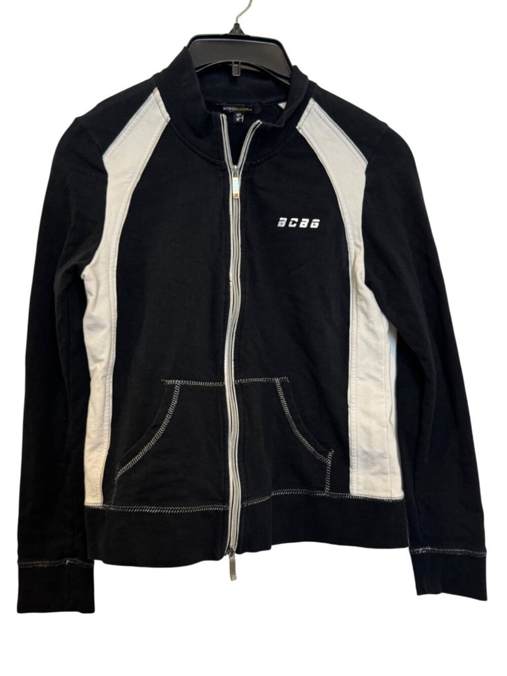 BCBG Max Azria Womens Black & White Full-Zip Jacket M Cotton/Spandex